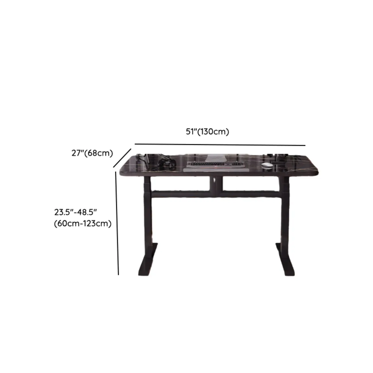 Glam T-Shaped Height-Adjustable Standing Desk with Sintered Stone Top #size | homeyfad