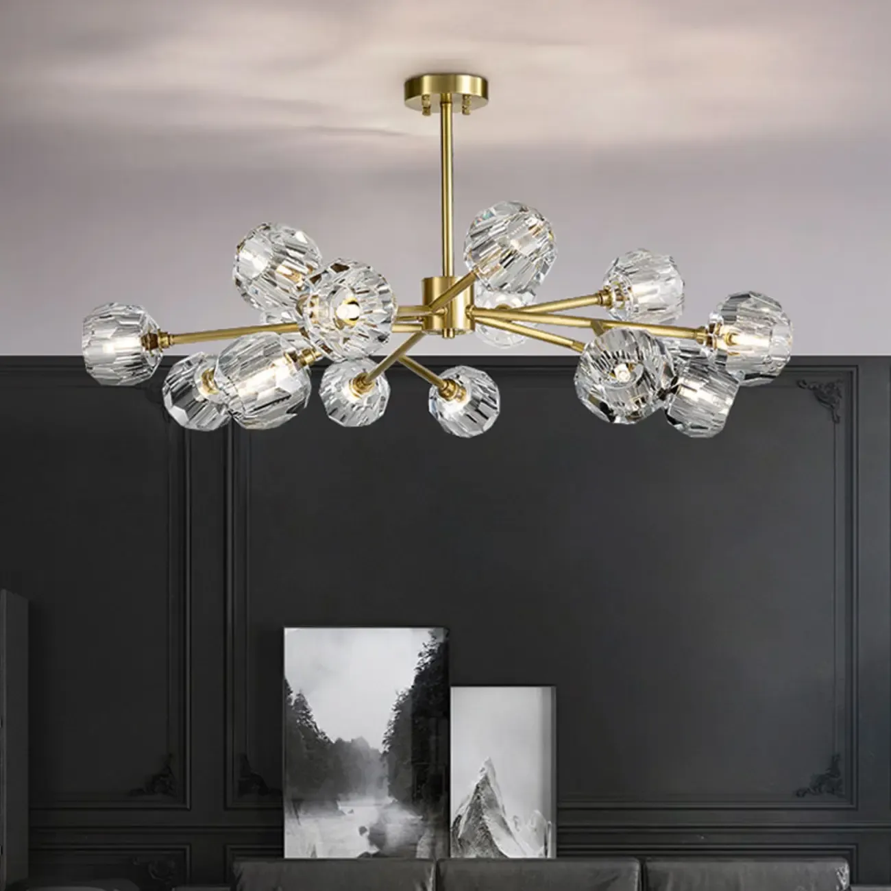 Gold Linear Crystal Glass Chandelier Modern Design Image - 2