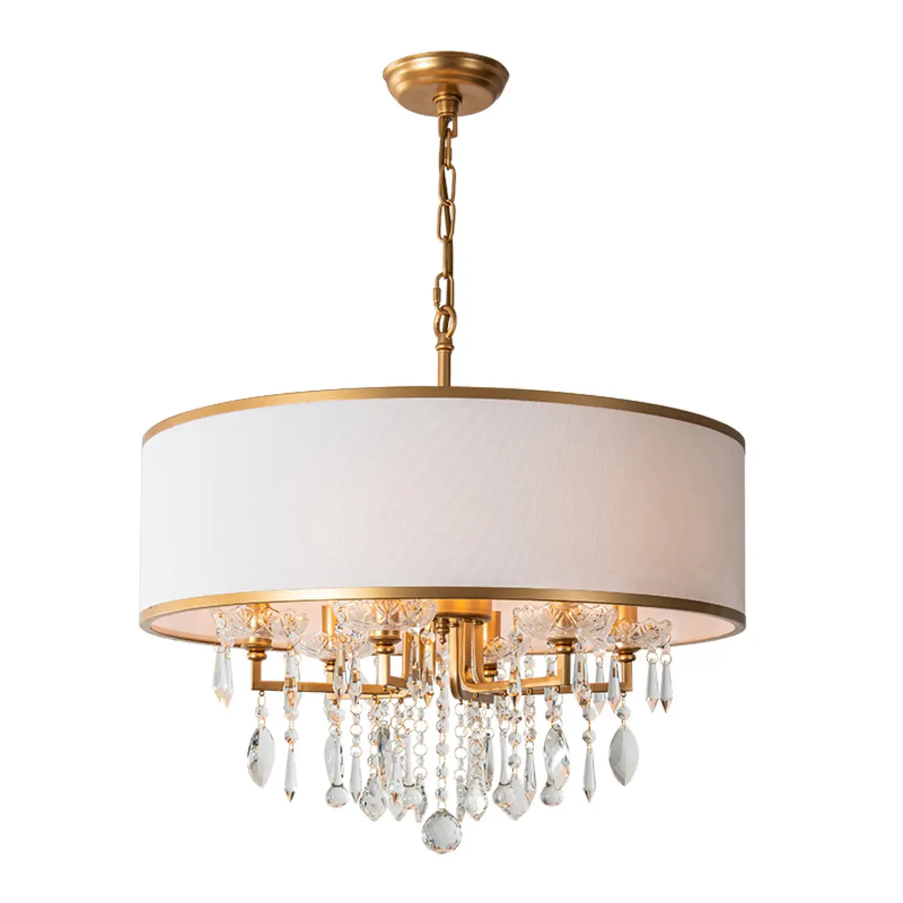 Gold Linen Crystal Drum Pendant Chandelier Modern Design Image - 5 | homeyfad