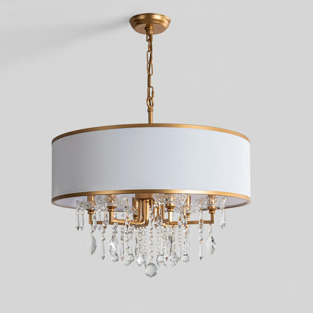 Gold Linen Crystal Drum Pendant Chandelier Modern Design Image - 7 | homeyfad