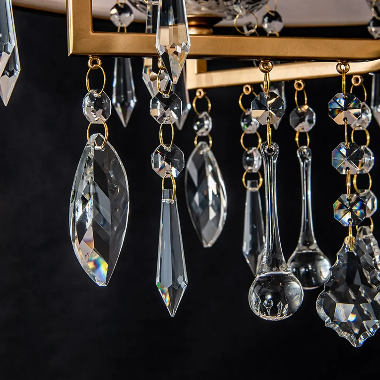 Gold Linen Crystal Drum Pendant Chandelier Modern Design Image - 10