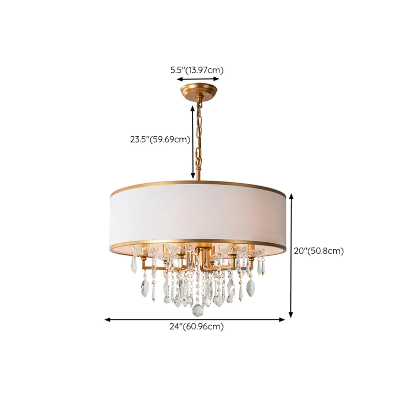 Gold Linen Crystal Drum Pendant Chandelier Modern Design #size | homeyfad
