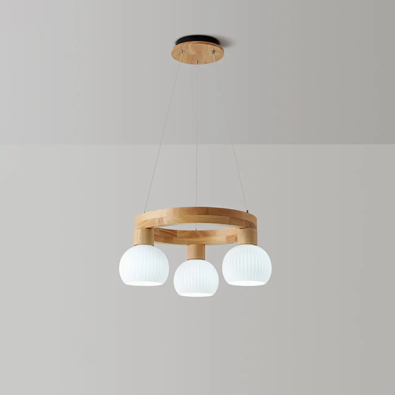 Nordic Natural Wood Round Glass Pendant Chandelier Image - 3 | homeyfad