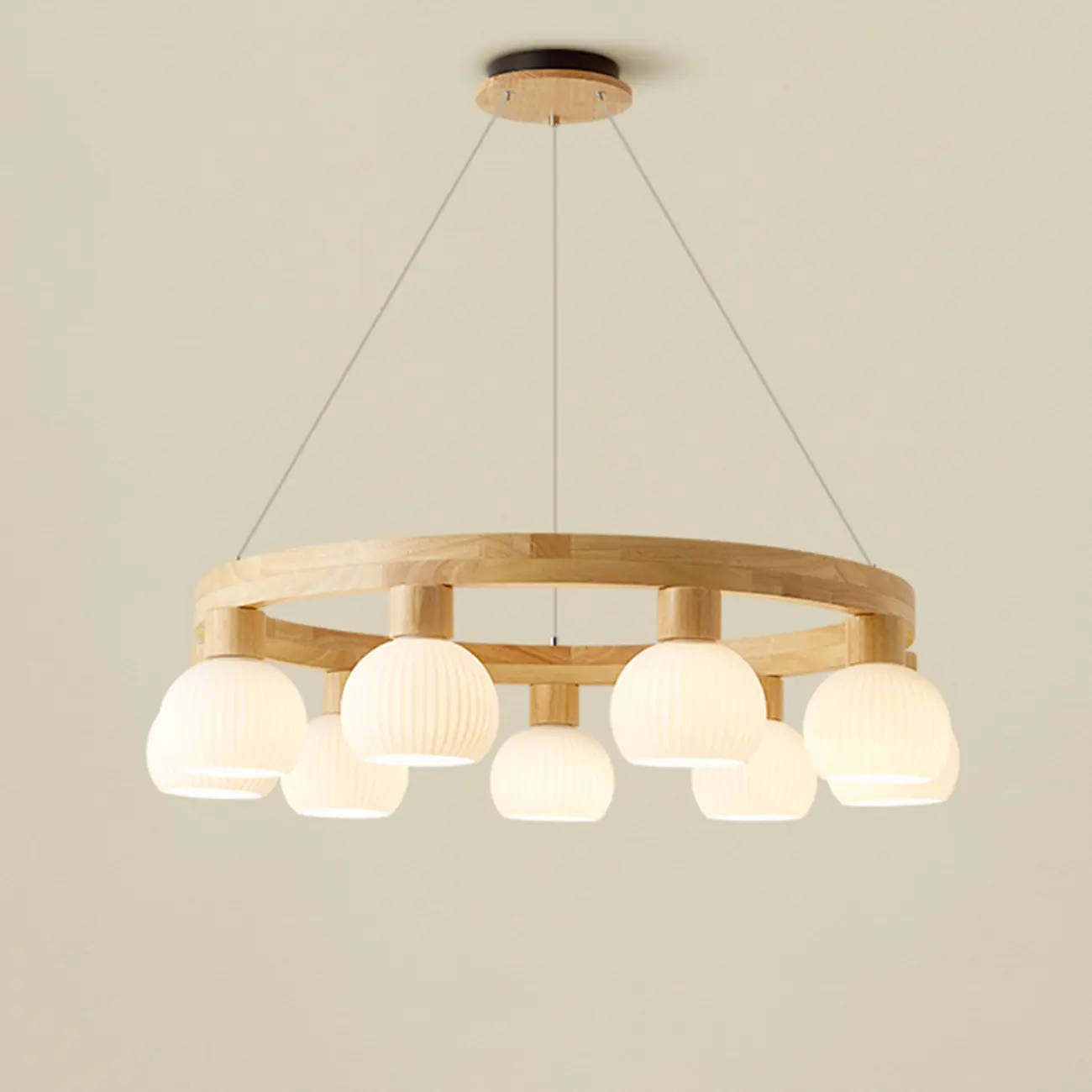 Nordic Natural Wood Round Glass Pendant Chandelier Image - 8 | homeyfad