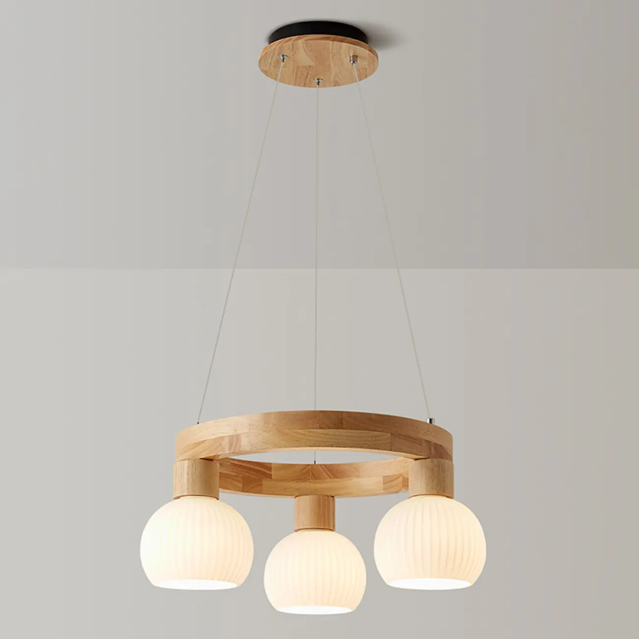 Nordic Natural Wood Round Glass Pendant Chandelier Image - 9 | homeyfad