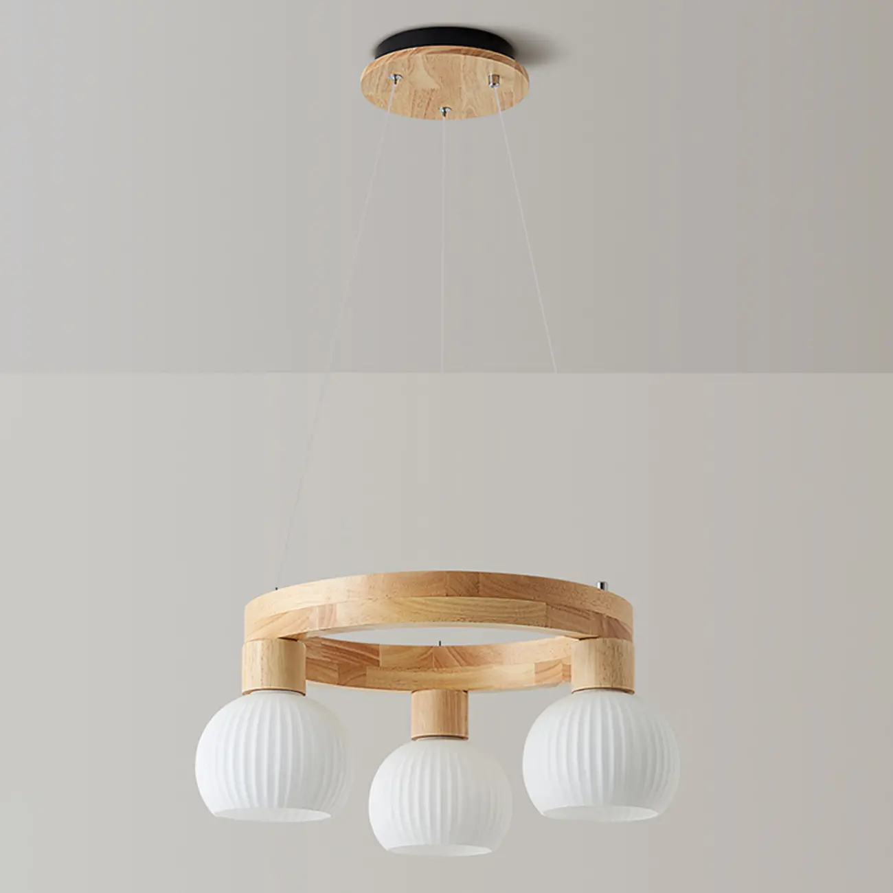 Nordic Natural Wood Round Glass Pendant Chandelier Image - 10 | homeyfad