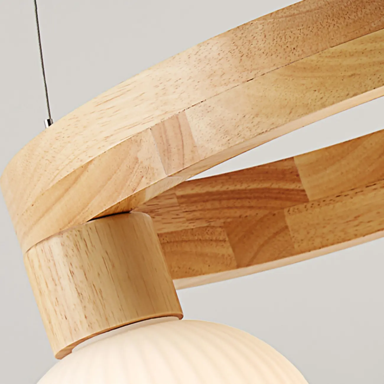 Nordic Natural Wood Round Glass Pendant Chandelier Image - 12 | homeyfad