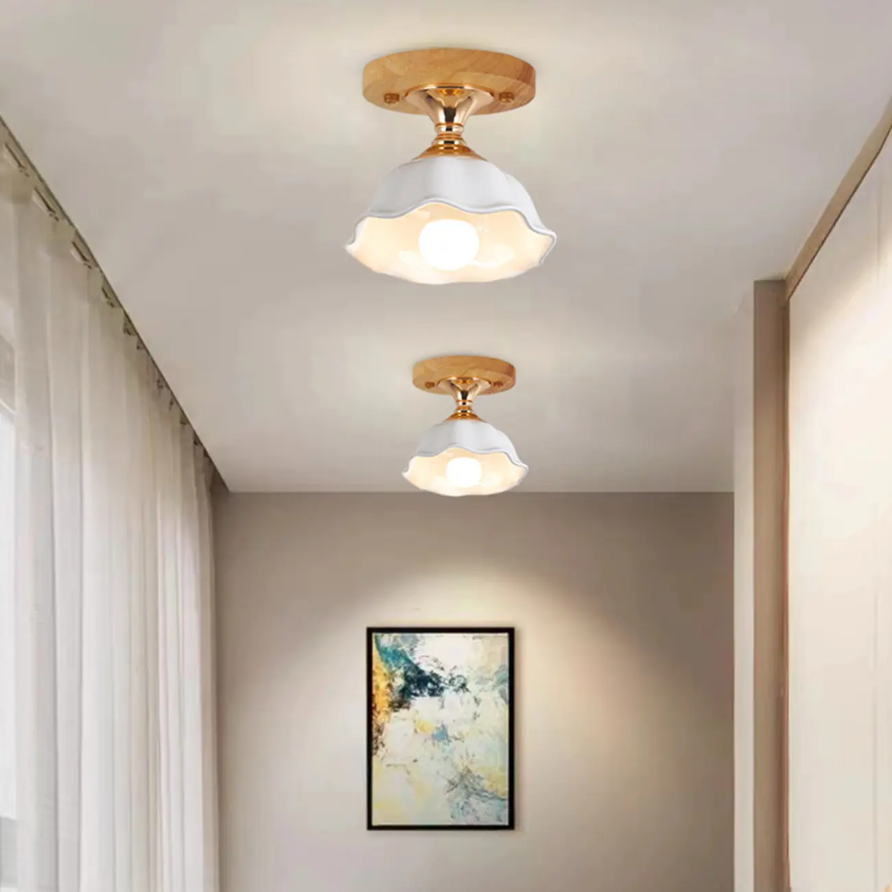 Modern Semi Flush Ceiling Light with Ceramic Shade for Living Room Image - 1 | homeyfad