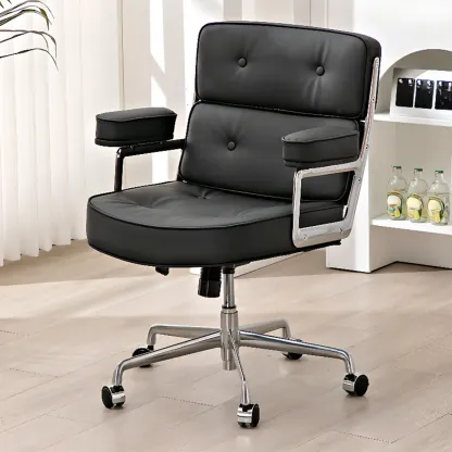 Upholstered Apricot Leather Adjustable Swivel Office Chair Image - 5