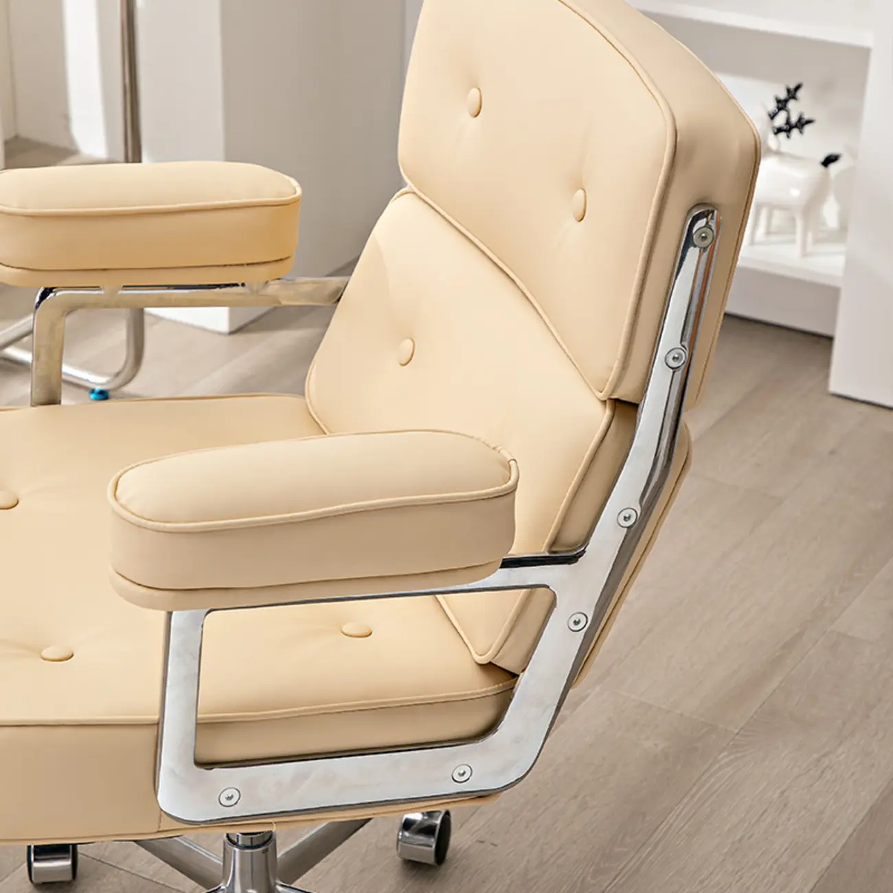 Upholstered Apricot Leather Adjustable Swivel Office Chair Image - 2 | homeyfad