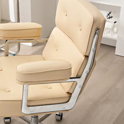 Upholstered Apricot Leather Adjustable Swivel Office Chair Image - 2