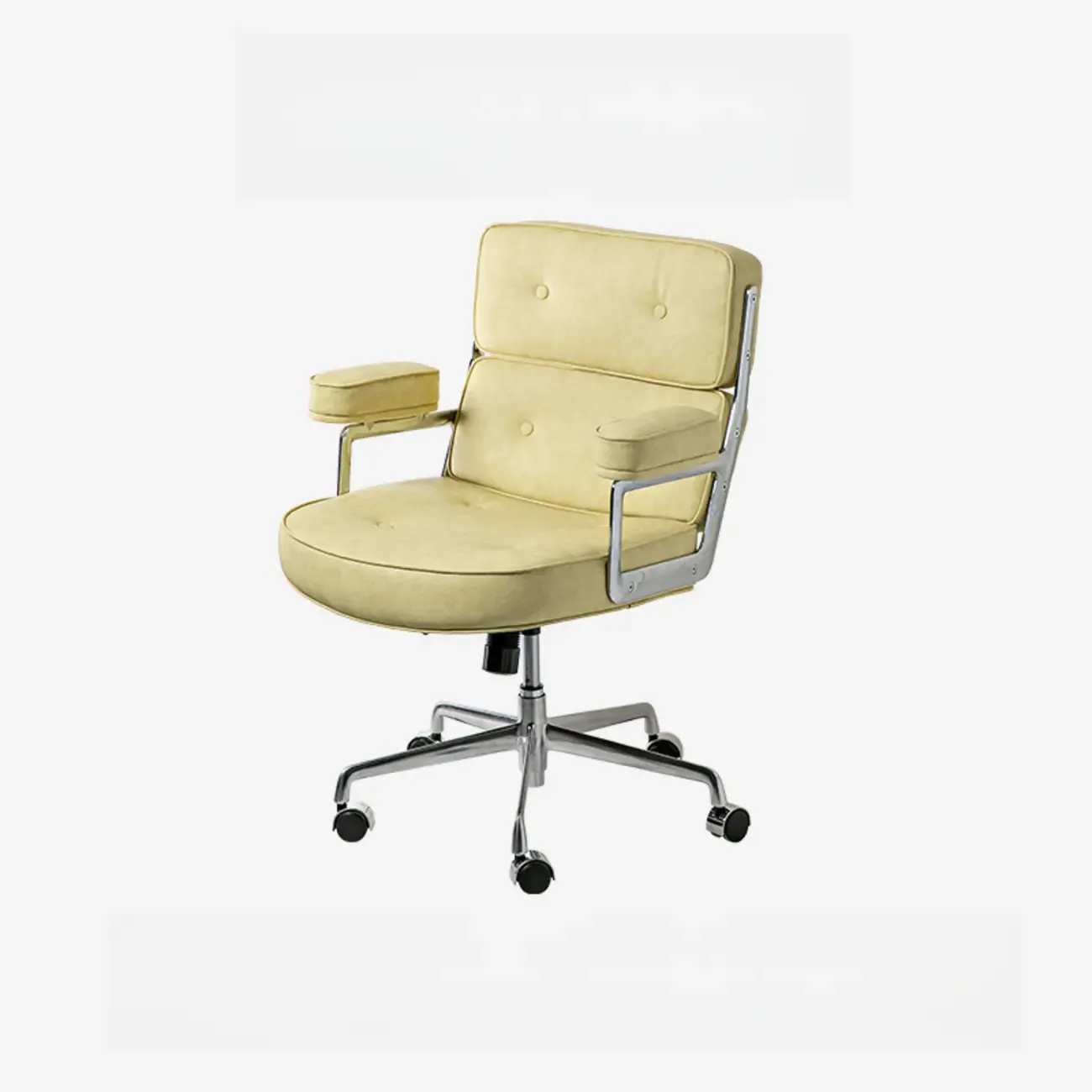 Upholstered Apricot Leather Adjustable Swivel Office Chair Image - 6