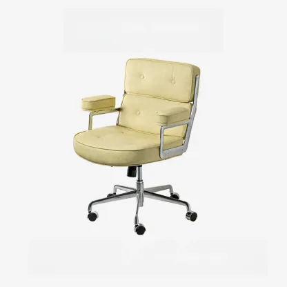 Upholstered Apricot Leather Adjustable Swivel Office Chair Image - 6