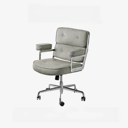 Upholstered Apricot Leather Adjustable Swivel Office Chair Image - 7