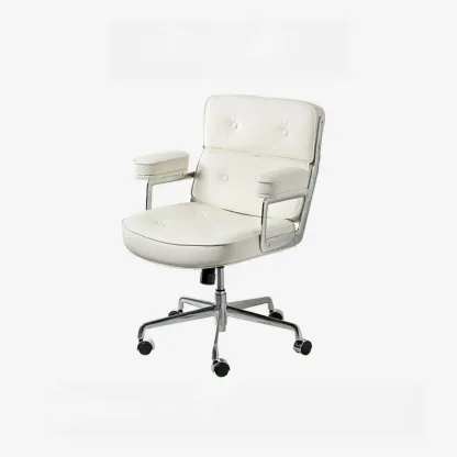 Upholstered Apricot Leather Adjustable Swivel Office Chair Image - 8