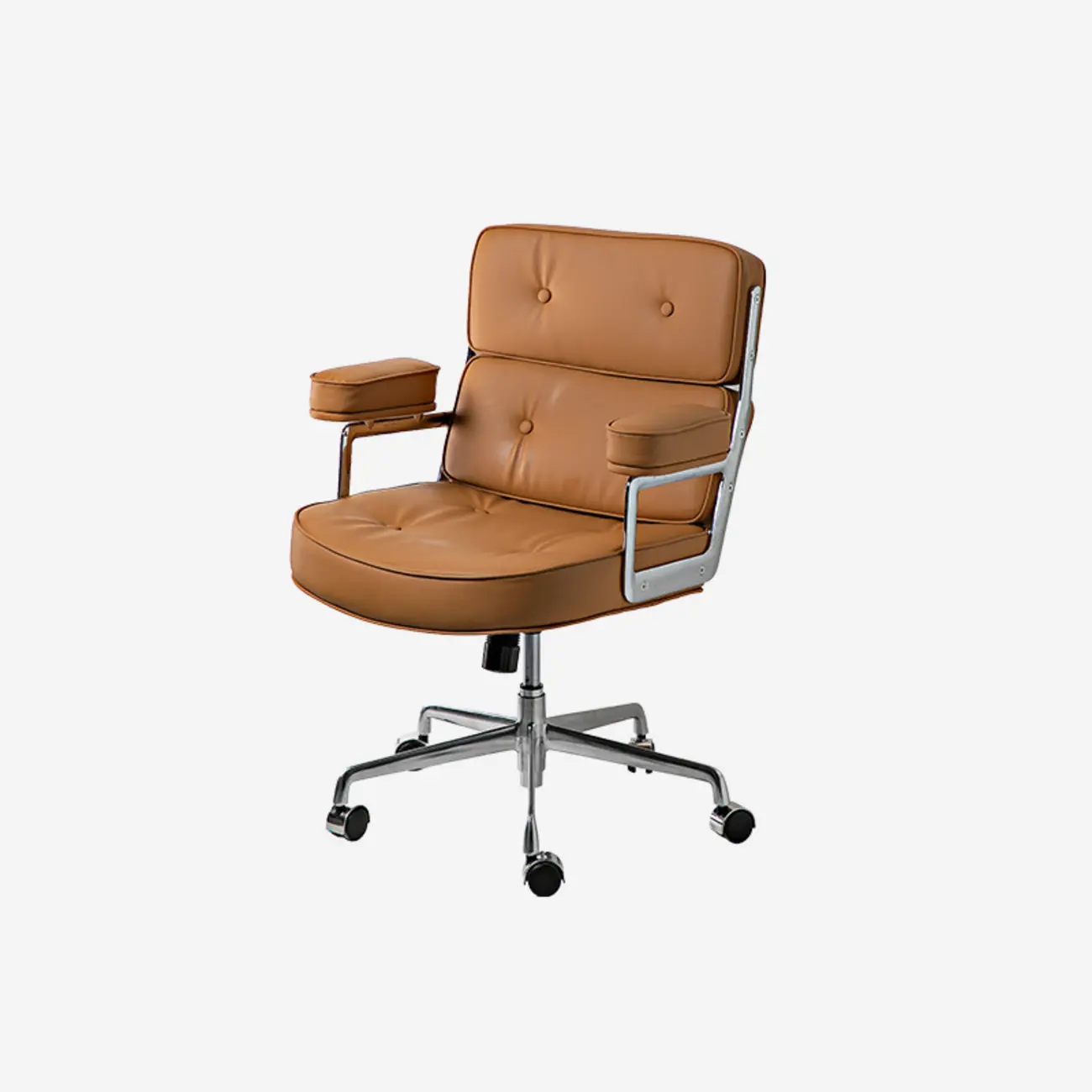 Upholstered Apricot Leather Adjustable Swivel Office Chair Image - 10 | homeyfad
