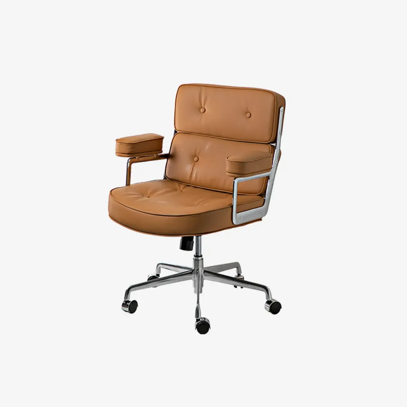 Upholstered Apricot Leather Adjustable Swivel Office Chair Image - 10