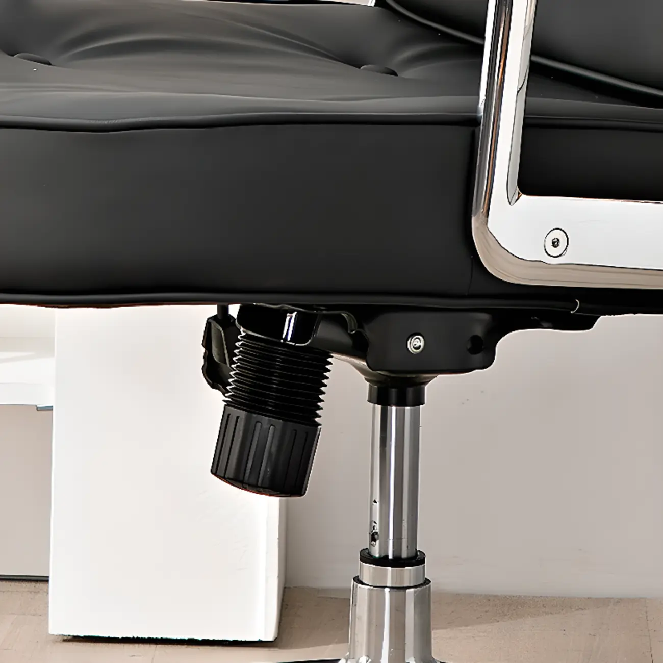 Upholstered Apricot Leather Adjustable Swivel Office Chair Image - 15 | homeyfad