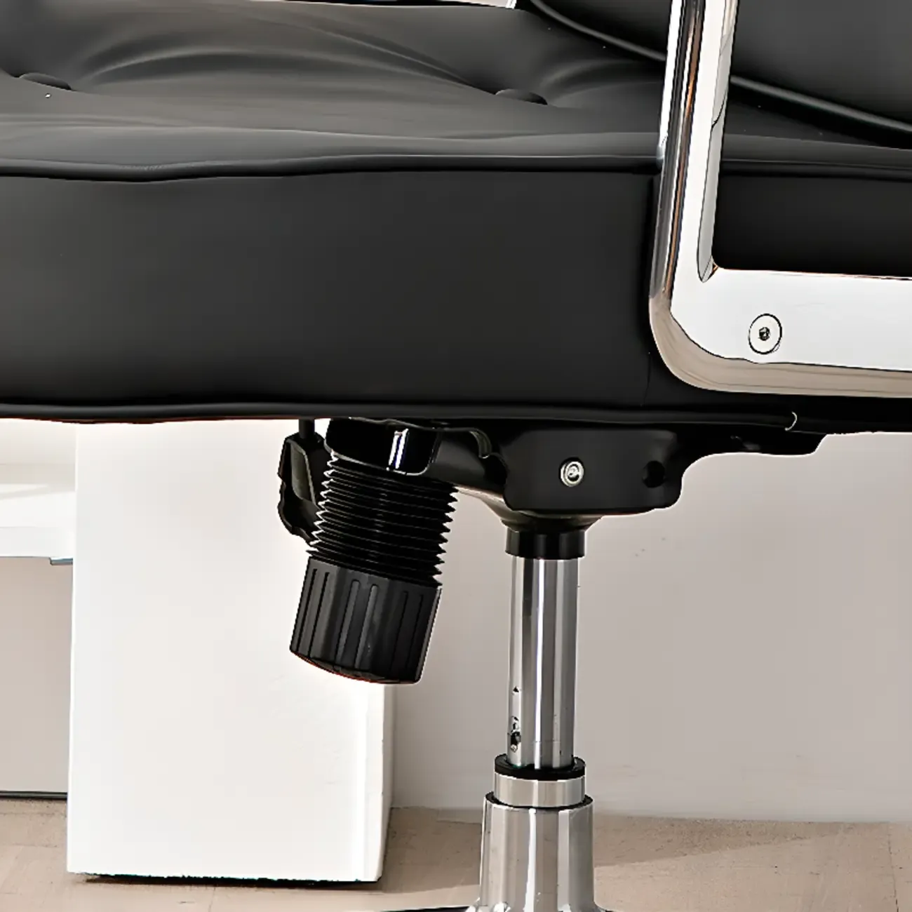 Upholstered Apricot Leather Adjustable Swivel Office Chair Image - 15