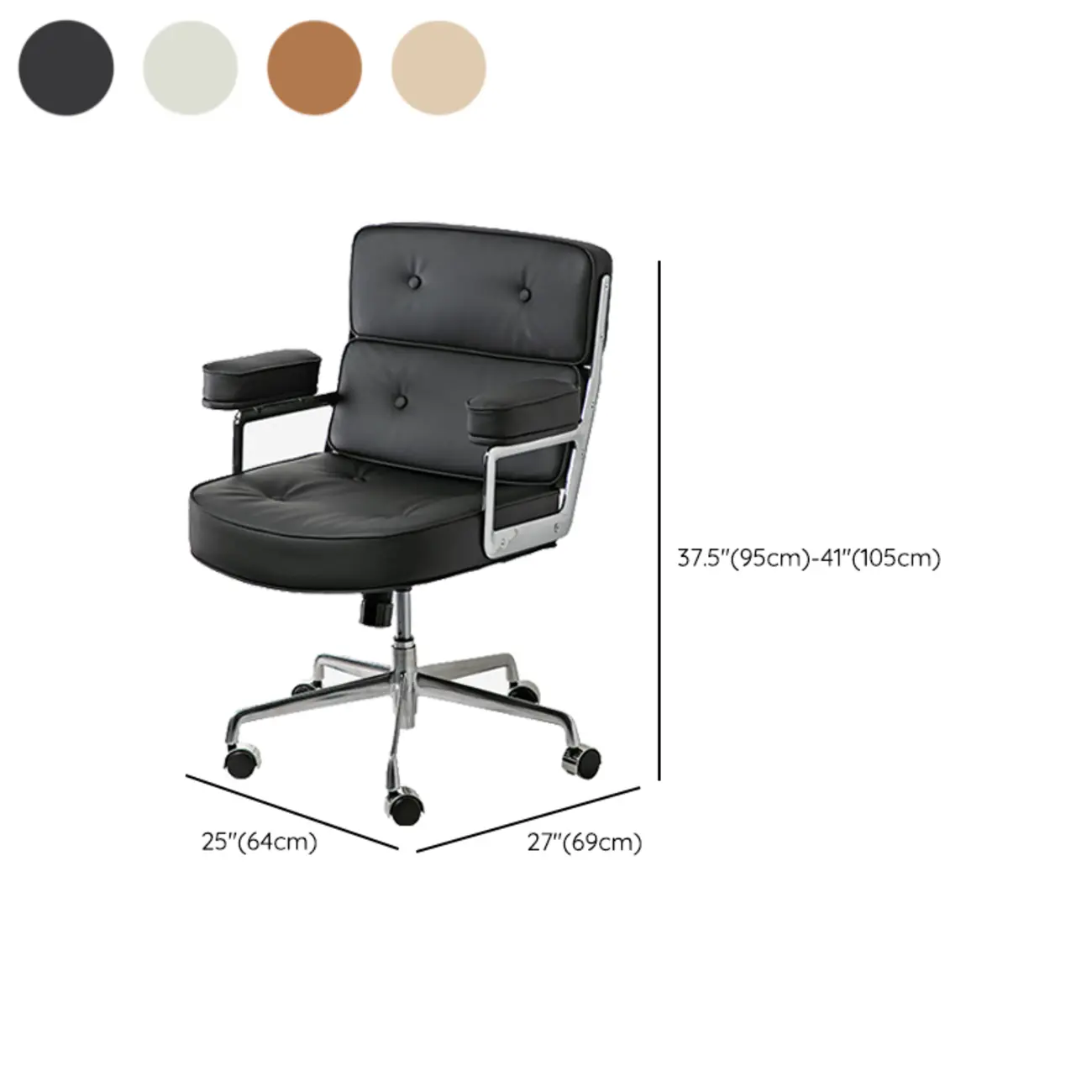 Upholstered Apricot Leather Adjustable Swivel Office Chair #size