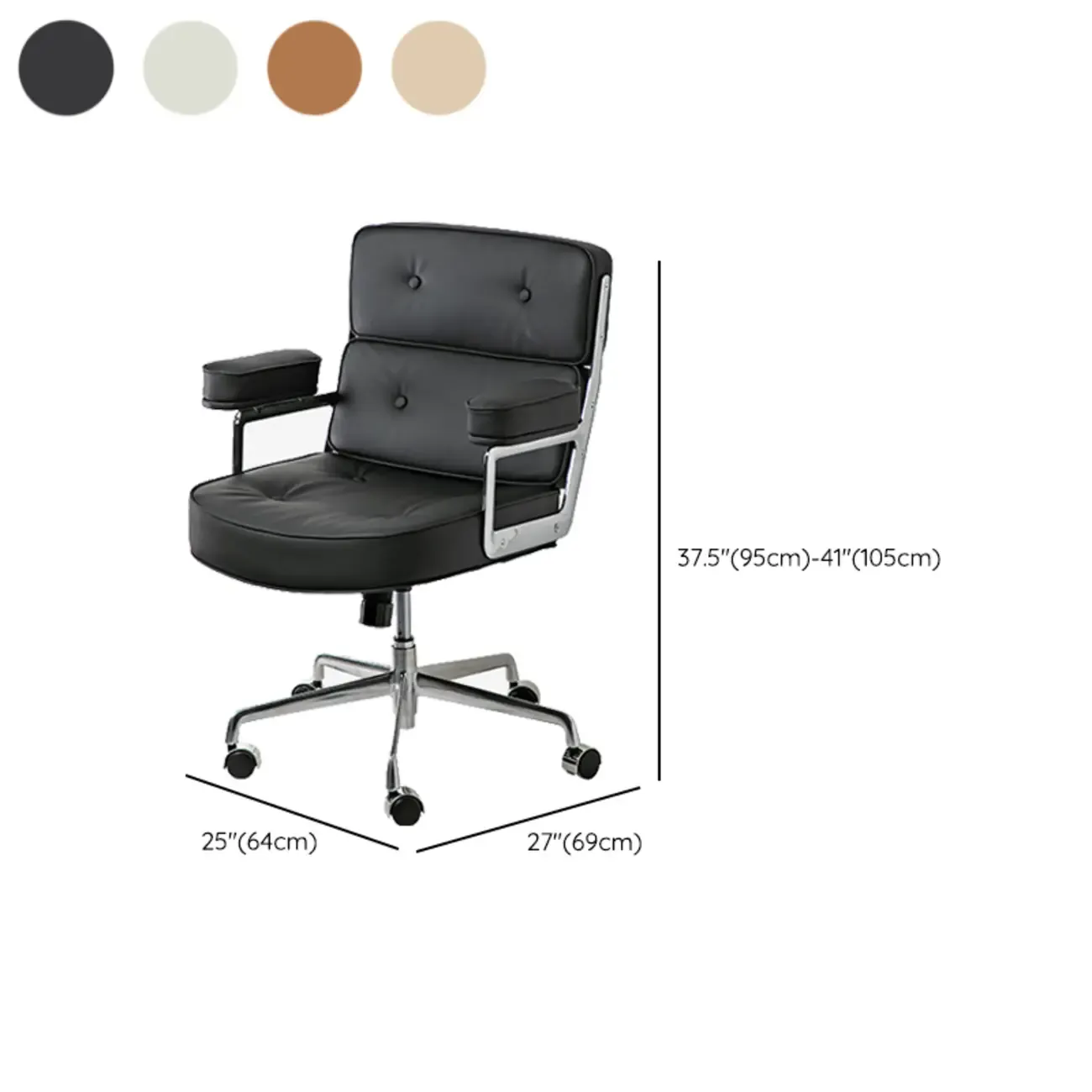 Upholstered Apricot Leather Adjustable Swivel Office Chair #size