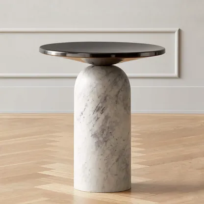 Round Marble Base End Table for Living Room Image - 4