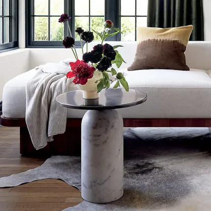 Round Marble Base End Table for Living Room Image - 1