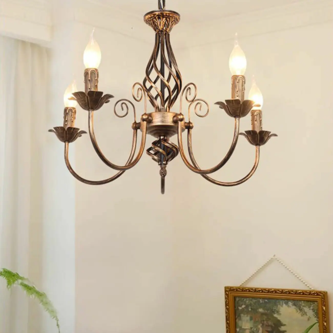 Bronze Twisted Metal Vintage Chandelier Light Fixture Image - 2 | homeyfad