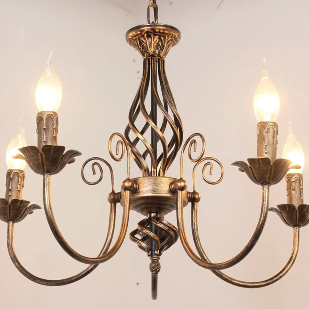 Bronze Twisted Metal Vintage Chandelier Light Fixture Image - 5 | homeyfad