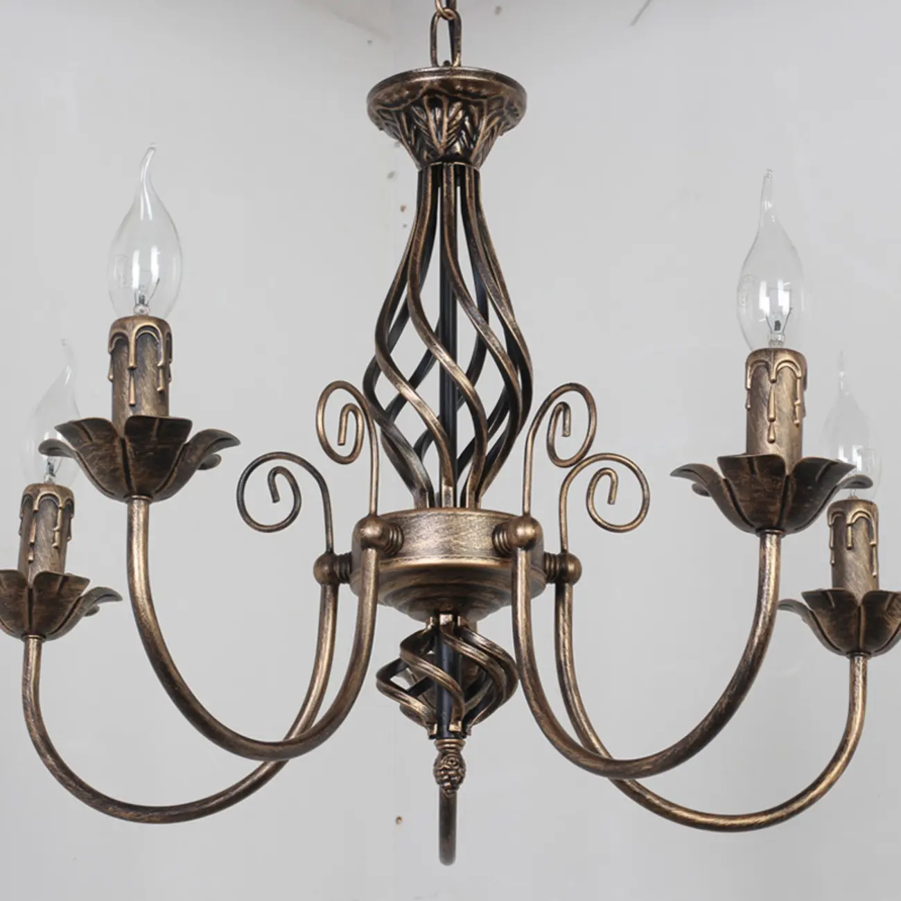 Bronze Twisted Metal Vintage Chandelier Light Fixture Image - 6 | homeyfad