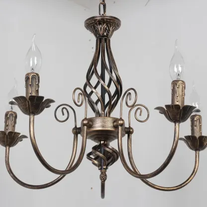 Bronze Twisted Metal Vintage Chandelier Light Fixture Image - 6