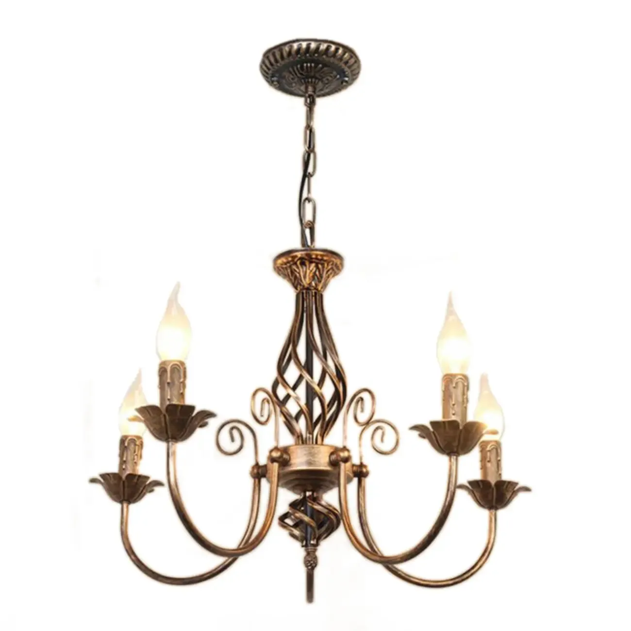 Bronze Twisted Metal Vintage Chandelier Light Fixture Image - 11