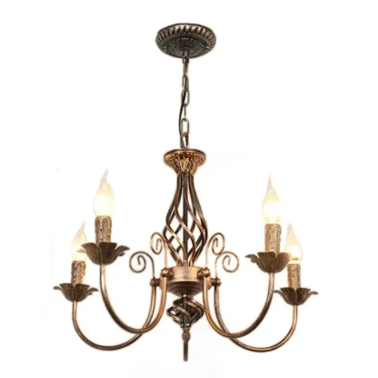 Bronze Twisted Metal Vintage Chandelier Light Fixture Image - 11