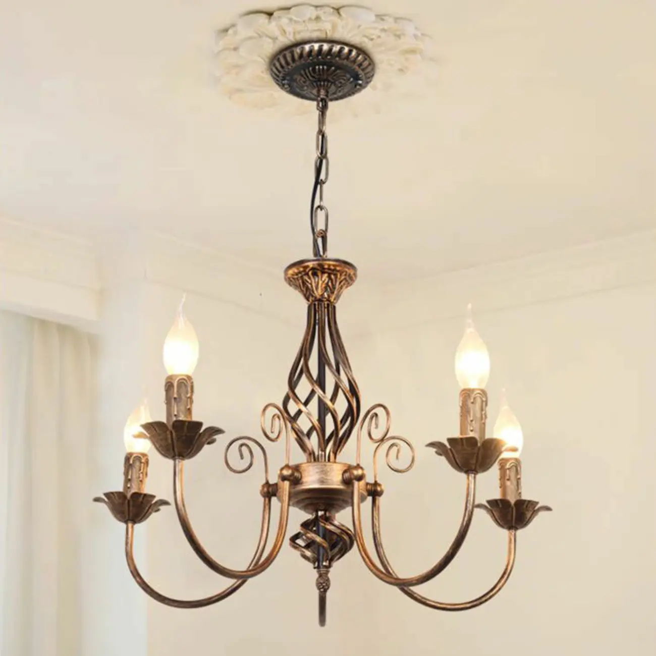 Bronze Twisted Metal Vintage Chandelier Light Fixture Image - 1 | homeyfad