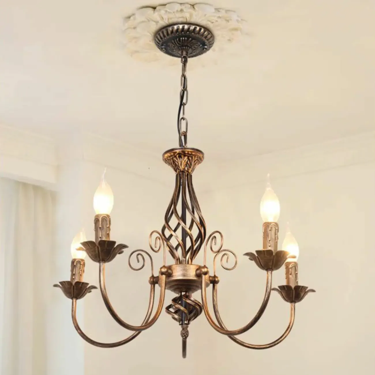 Bronze Twisted Metal Vintage Chandelier Light Fixture Image - 1