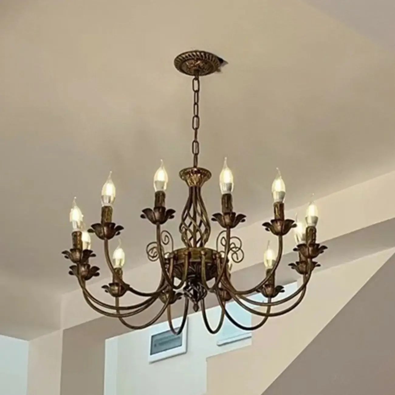 Bronze Twisted Metal Vintage Chandelier Light Fixture Image - 4