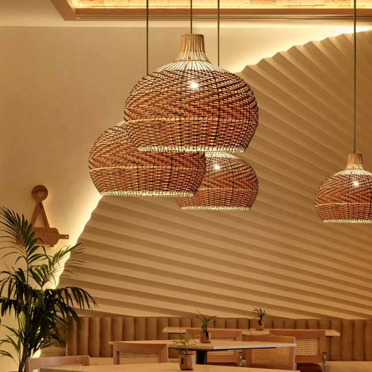 Oriental Rattan Dome Pendant Light Large for Kitchen Dining Image - 1