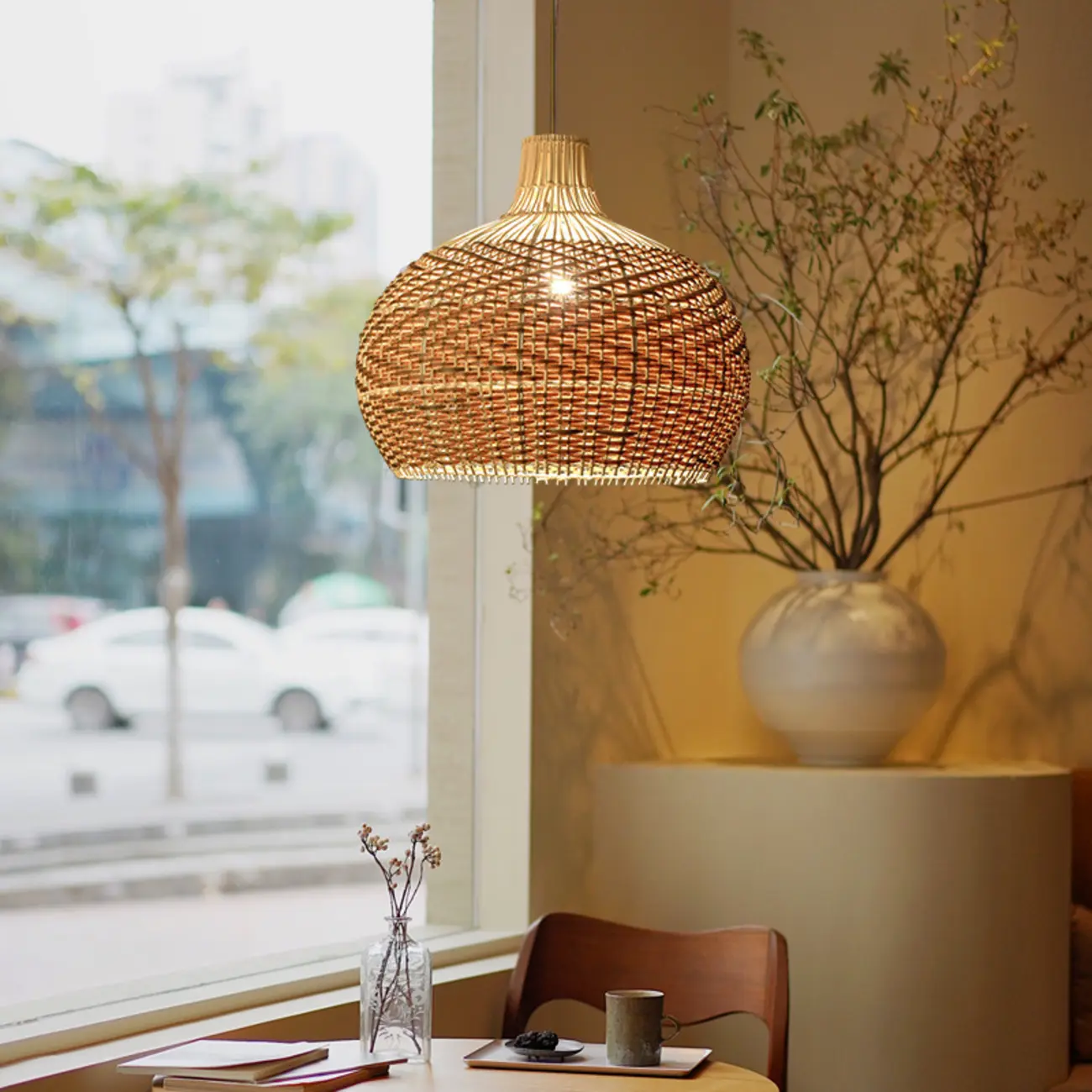 Oriental Rattan Dome Pendant Light Large for Kitchen Dining Image - 2 | homeyfad