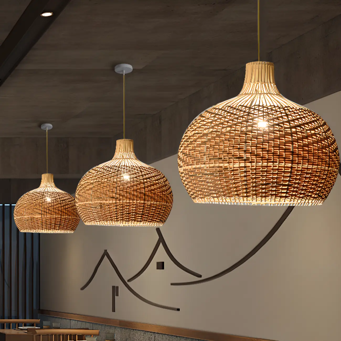 Oriental Rattan Dome Pendant Light Large for Kitchen Dining Image - 3 | homeyfad