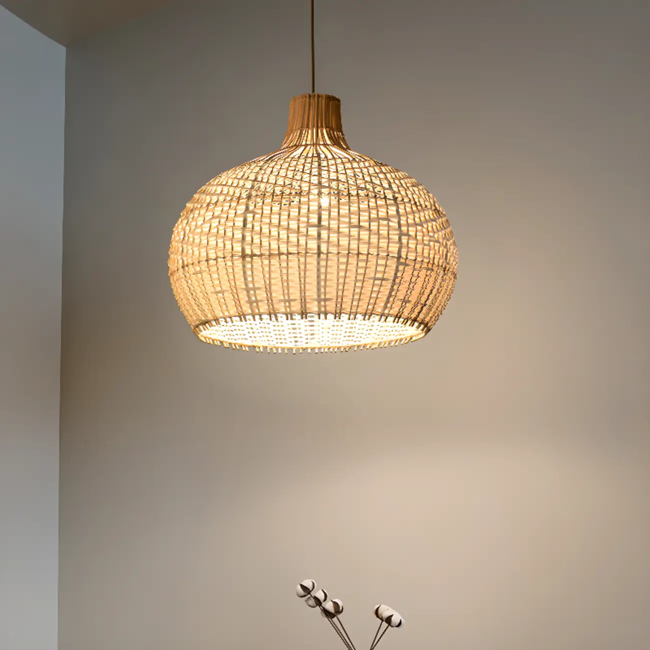 Oriental Rattan Dome Pendant Light Large for Kitchen Dining Image - 4 | homeyfad