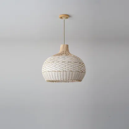 Oriental Rattan Dome Pendant Light Large for Kitchen Dining Image - 6