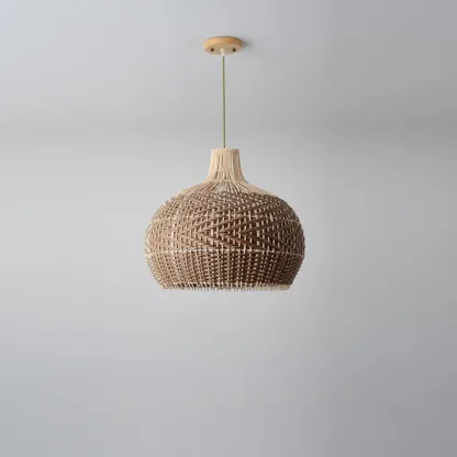 Oriental Rattan Dome Pendant Light Large for Kitchen Dining Image - 9