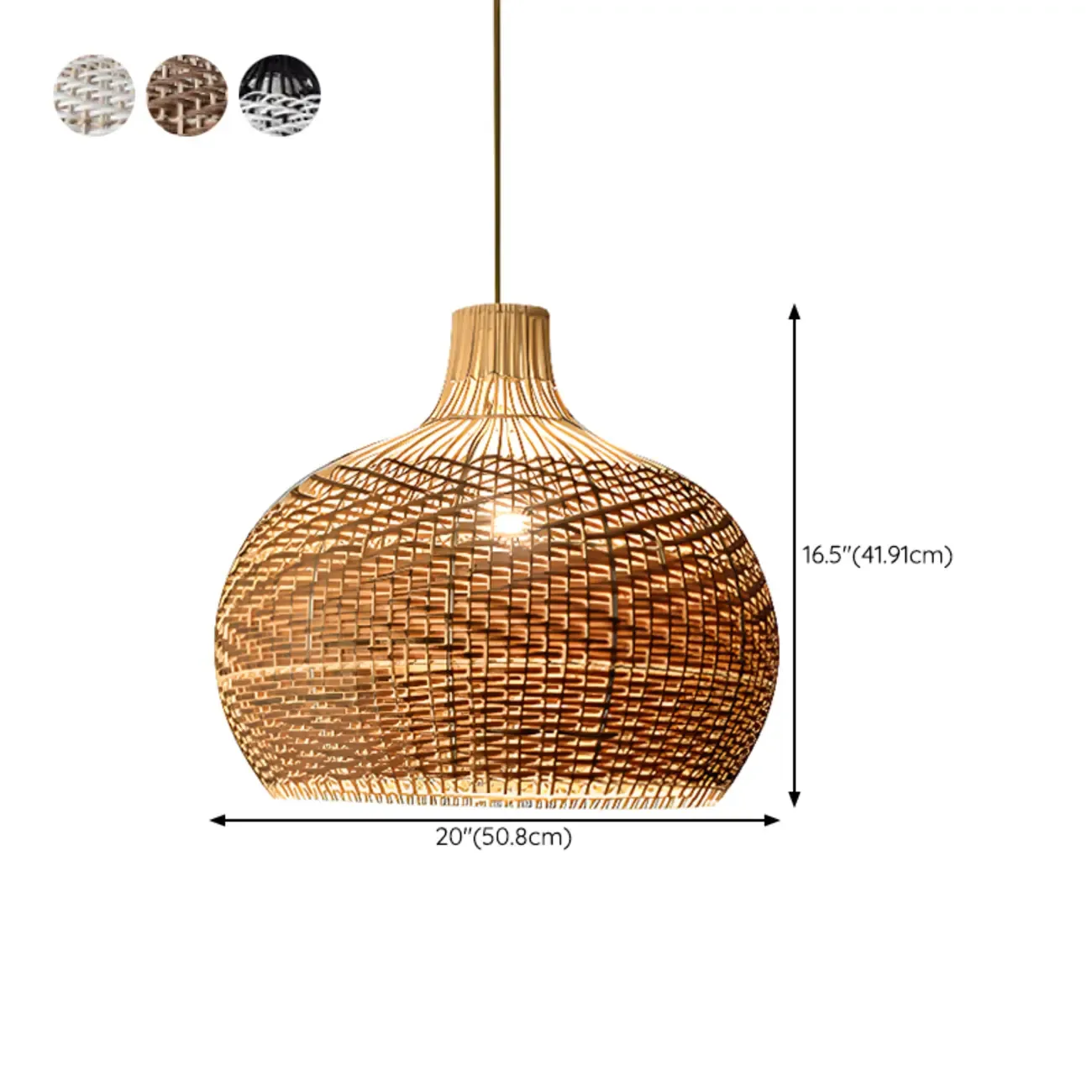 Oriental Rattan Dome Pendant Light Large for Kitchen Dining #size