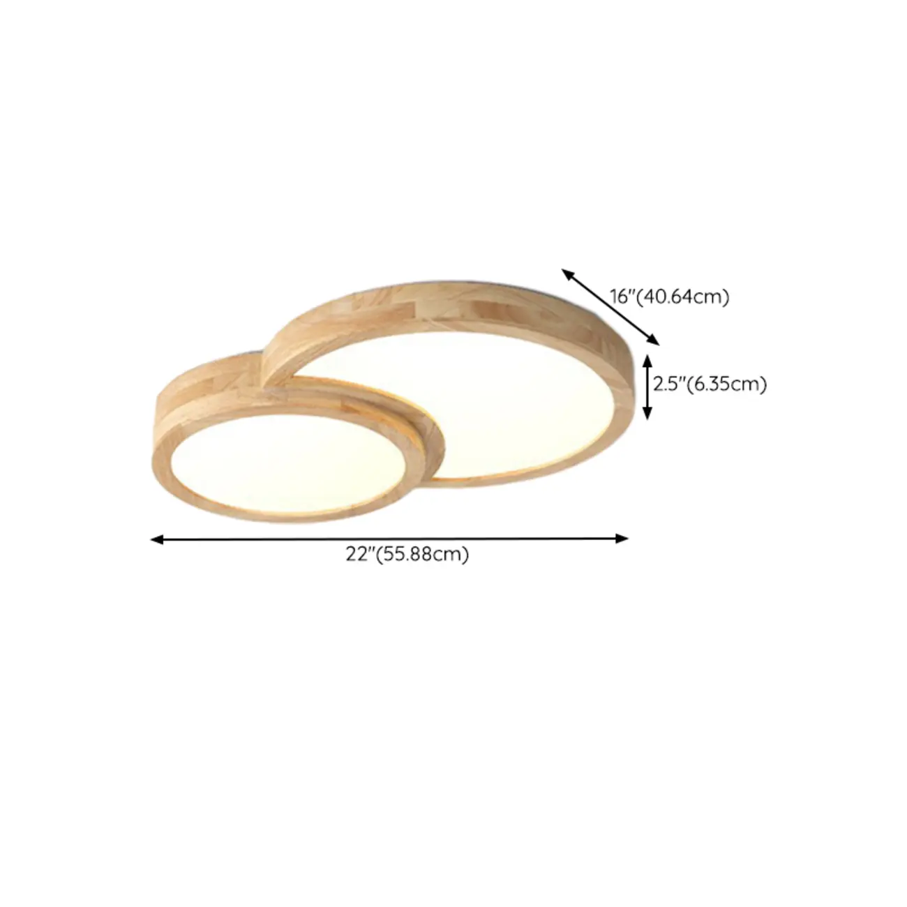 Natural Wood Intersecting Circles Flush Mount Ceiling Light #size