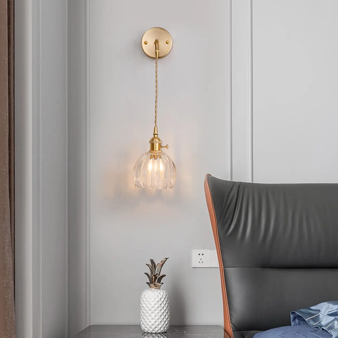 Transparent Brass Wall Sconce with Rotary Socket for Bedroom | homeyfad