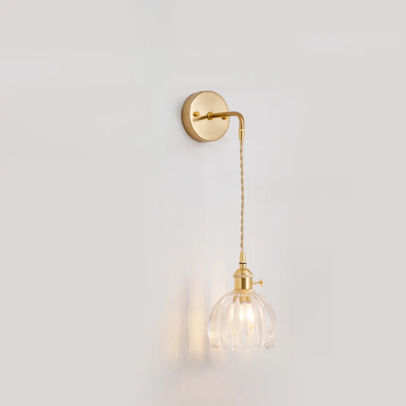 Transparent Brass Wall Sconce with Rotary Socket for Bedroom | homeyfad