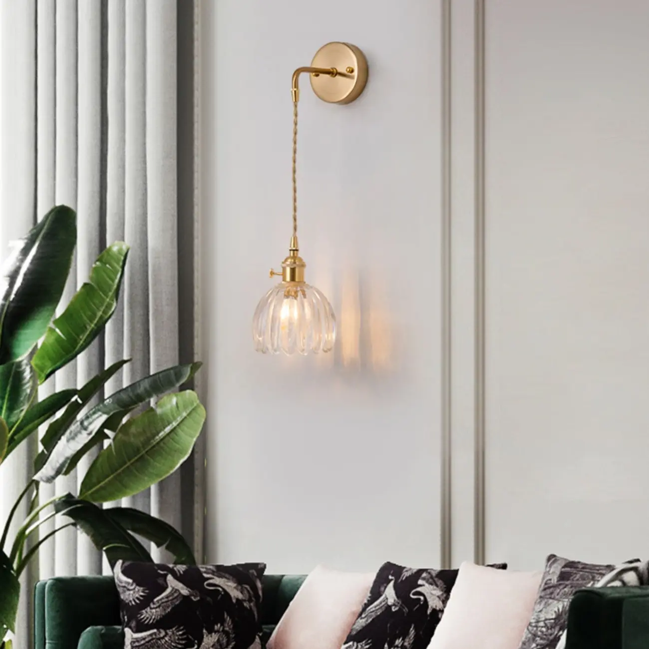 Transparent Brass Wall Sconce with Rotary Socket for Bedroom | homeyfad