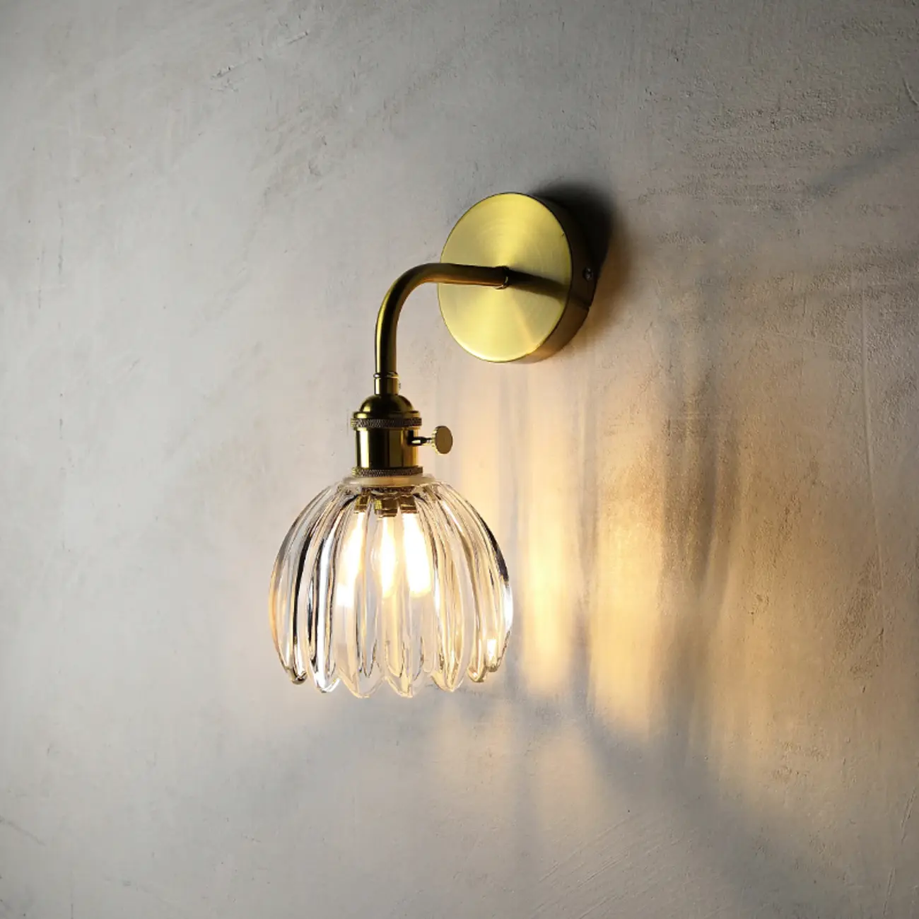 Transparent Brass Wall Sconce with Rotary Socket for Bedroom | homeyfad