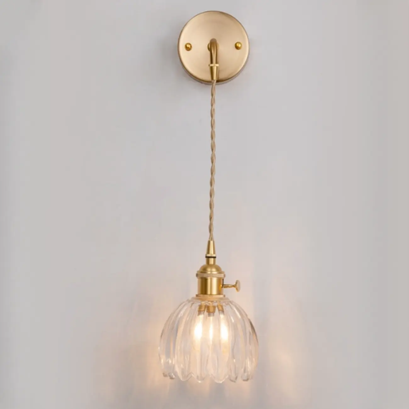 Transparent Brass Wall Sconce with Rotary Socket for Bedroom | homeyfad