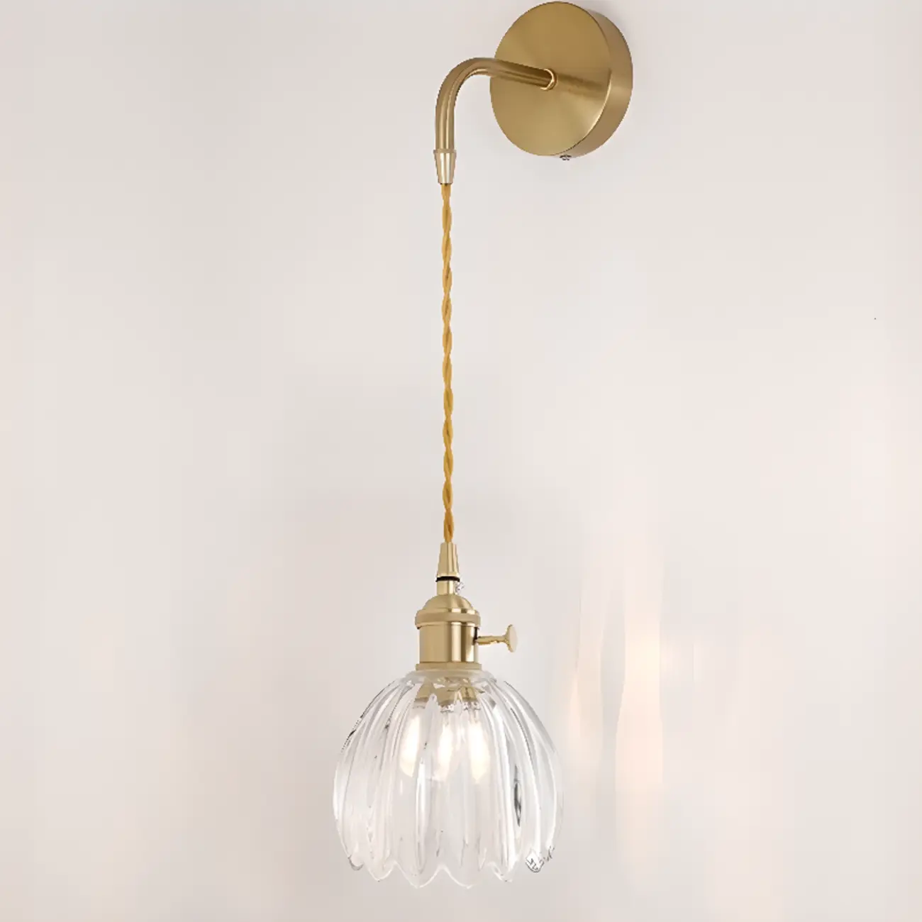Transparent Brass Wall Sconce with Rotary Socket for Bedroom | homeyfad